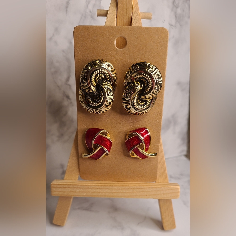 2 pairs of vintage goldtone large stud earrings.